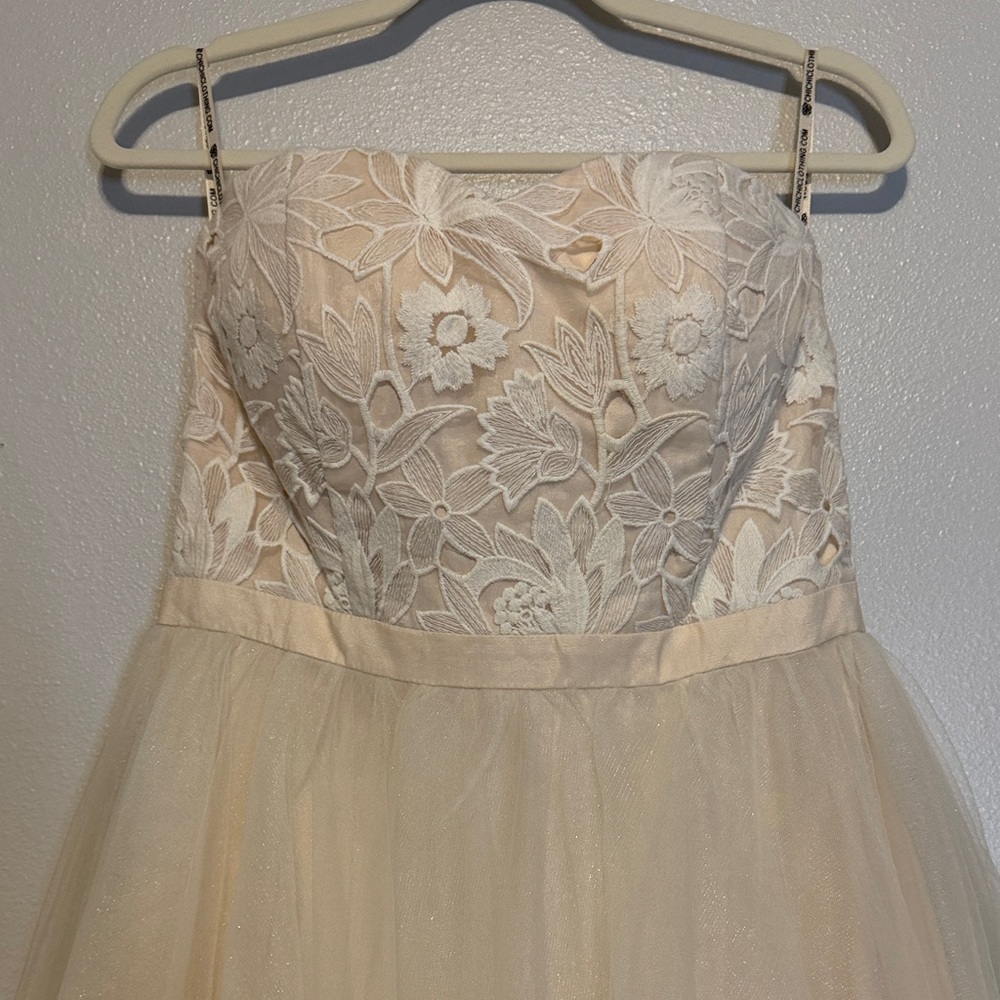 Chi Chi London Beautiful Blush Pink Lace Detail and Tulle Tea Length Dress - Picture 3 of 7